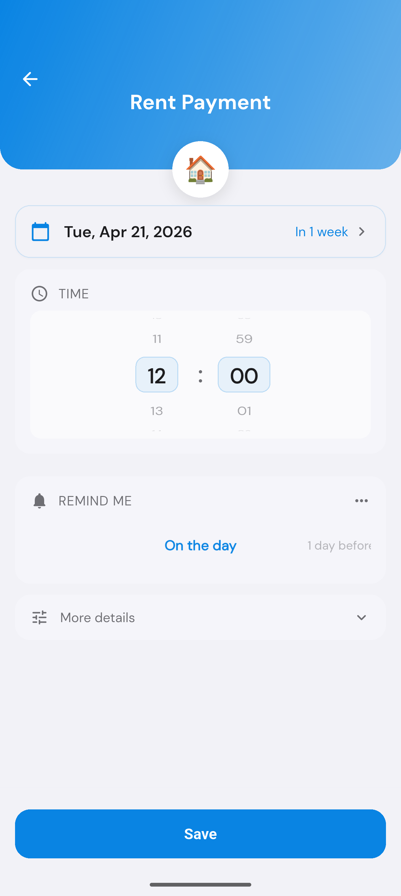 ReMinder add item screen