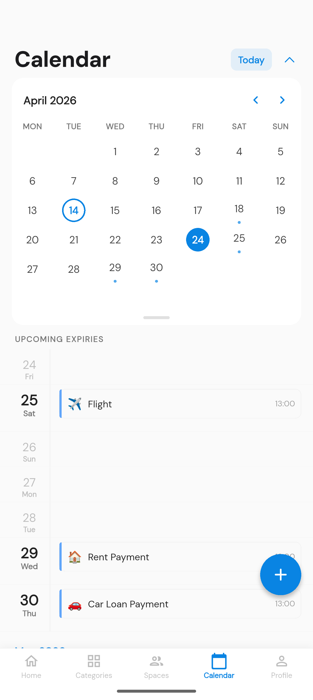 ReMinder calendar screen